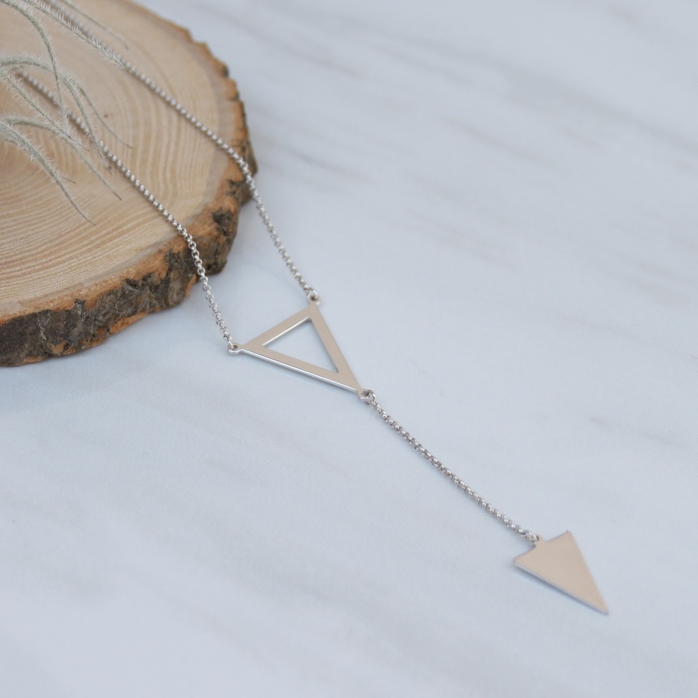 Italy Sterling Silver Drop Triangle Neacklace